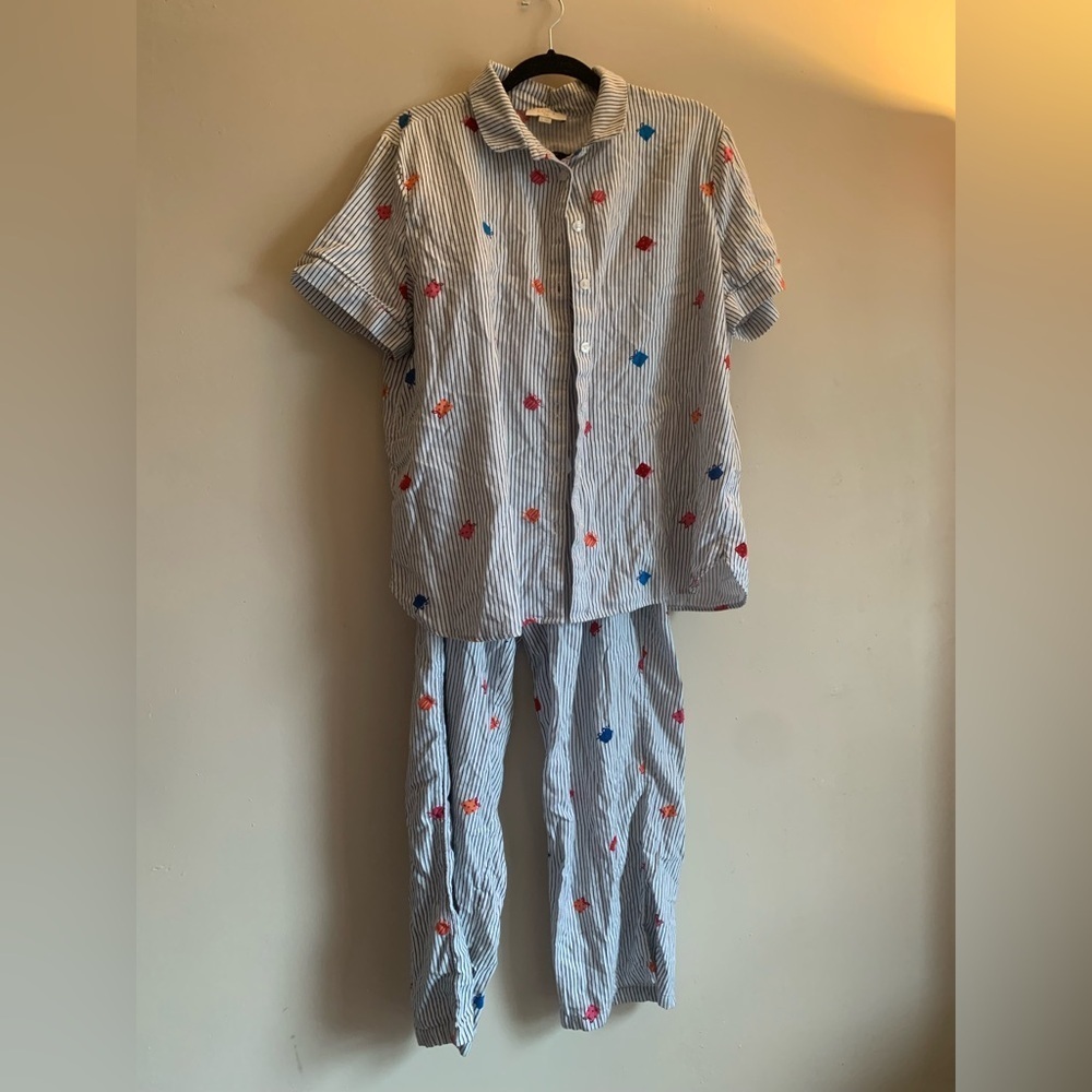 LOFT Women Size XL Pajama Set Striped Gift Buttons Cotton Mix Outfit Sleepwear